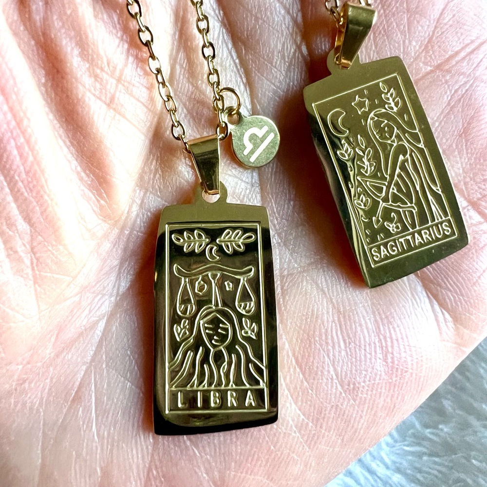 GOLD Stainless Steel ZODIAC ASTROLOGY Necklace Pendant Scorpio Leo Aries Virgo - Picture 9 of 15